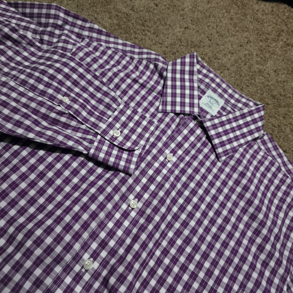 Brooks Brothers Dress‎ Shirt Mens 16 4/5 - Large Purple Check Long Sleeve